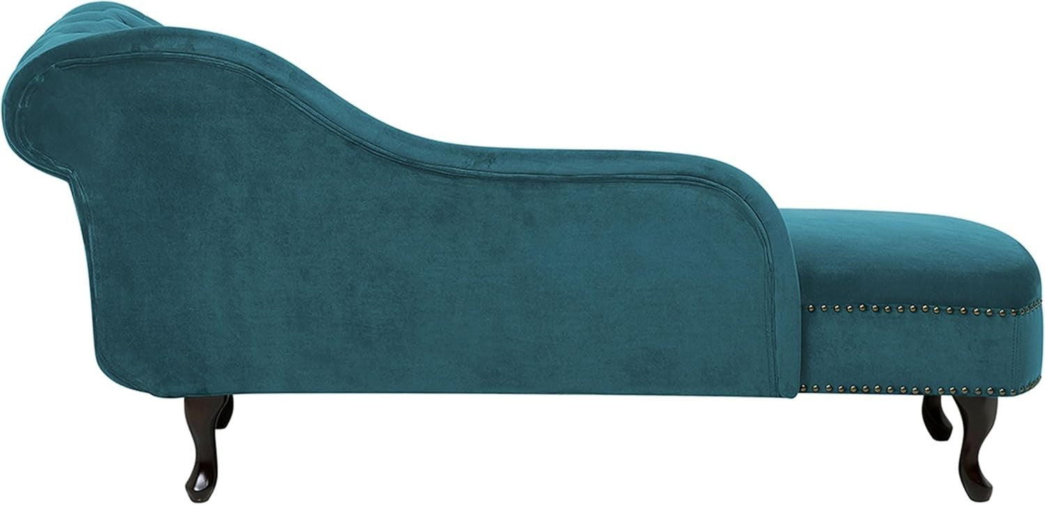 Vintage Right Hand Velvet Chaise Lounge with Chesterfield Tufted Back, Teal