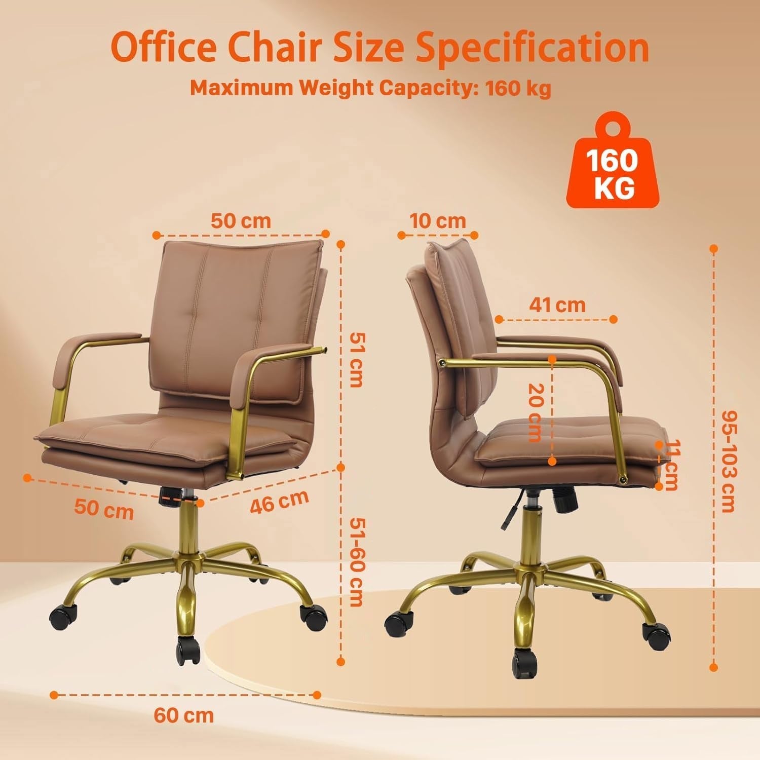 Ergonomic Brown Faux Leather Office Desk Chair Swivel Adjustable Height Home
