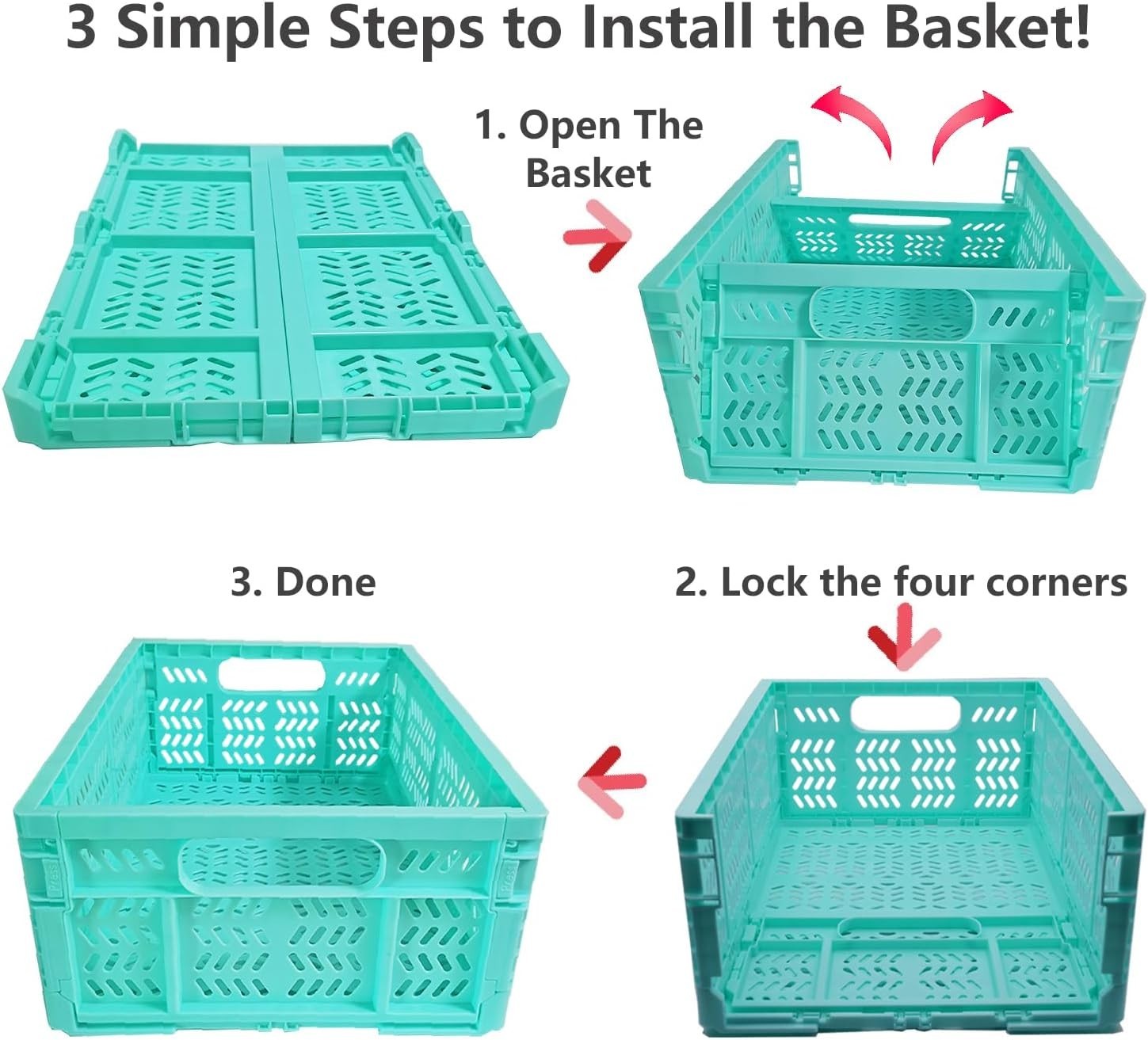 4 Pack 20L Foldable Storage Crates Stackable PP Boxes