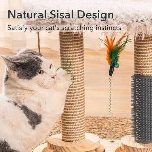 Wooden Cat Scratching Post Tower with Sisal Perch Toys for Indoor Cats