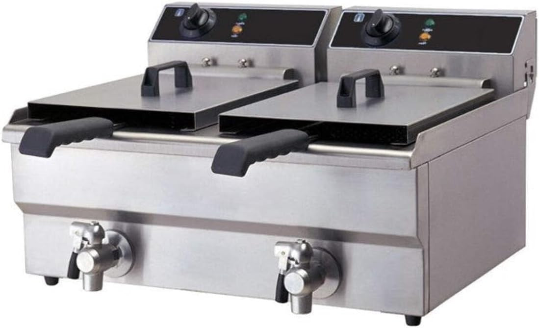 Commercial Electric Deep Fryer Twin 12L Tanks Countertop Drain Taps