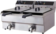 Commercial Electric Deep Fryer Twin 12L Tanks Countertop Drain Taps