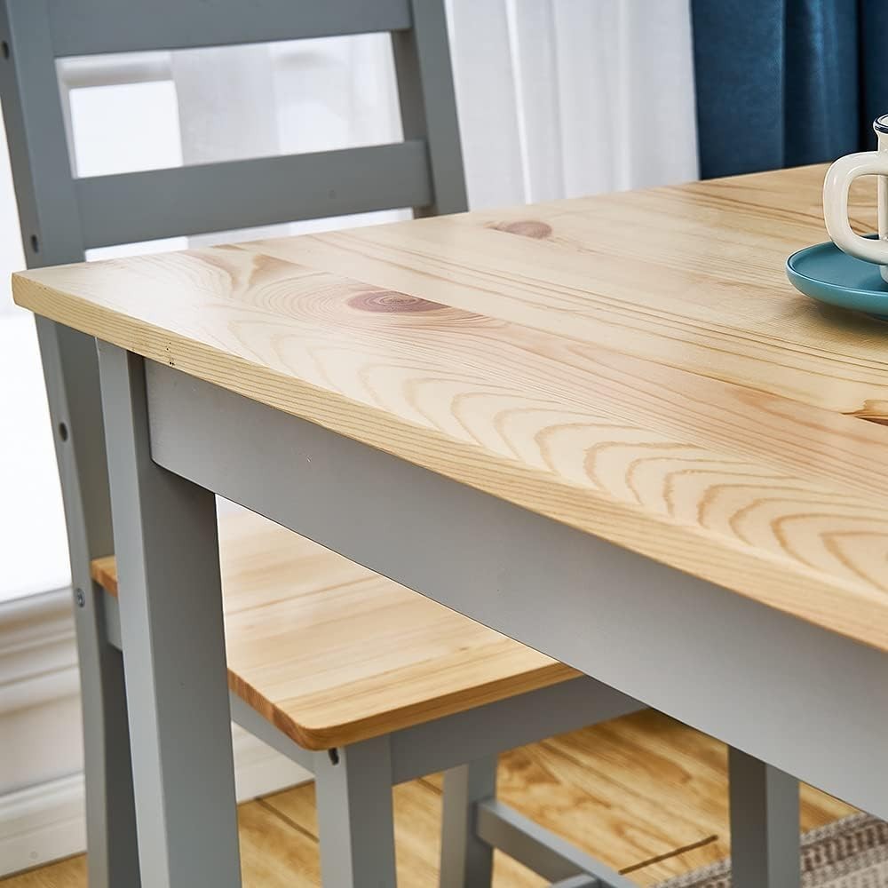 Grey Wooden Dining Table & 2 Chairs - Compact Kitchen Dining Set, 75x75x73cm