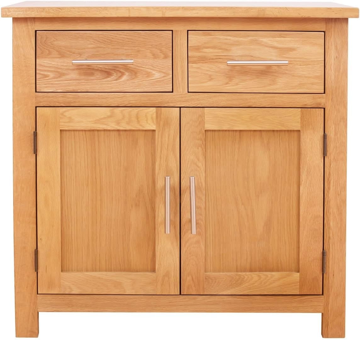Compact Rustic Oak Sideboard Cabinet – 2 Drawers, 2 Doors, Solid Wood – 75cm