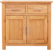 Compact Rustic Oak Sideboard Cabinet – 2 Drawers, 2 Doors, Solid Wood – 75cm