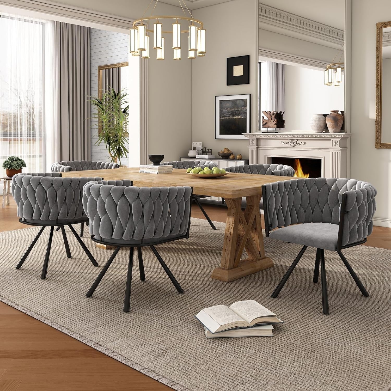 Grey Velvet Swivel Dining Chair 360° Luxury Kitchen Accent Seat