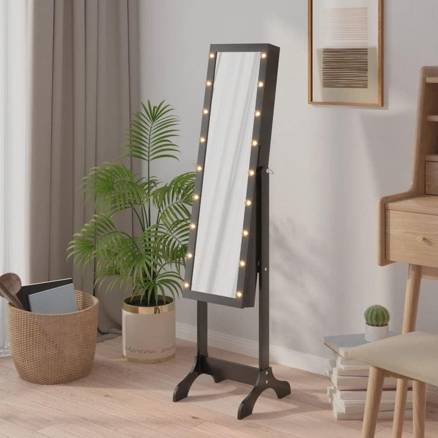 LED Standing Mirror Jewelry Cabinet Tilt Adjustable Storage Armoire Black