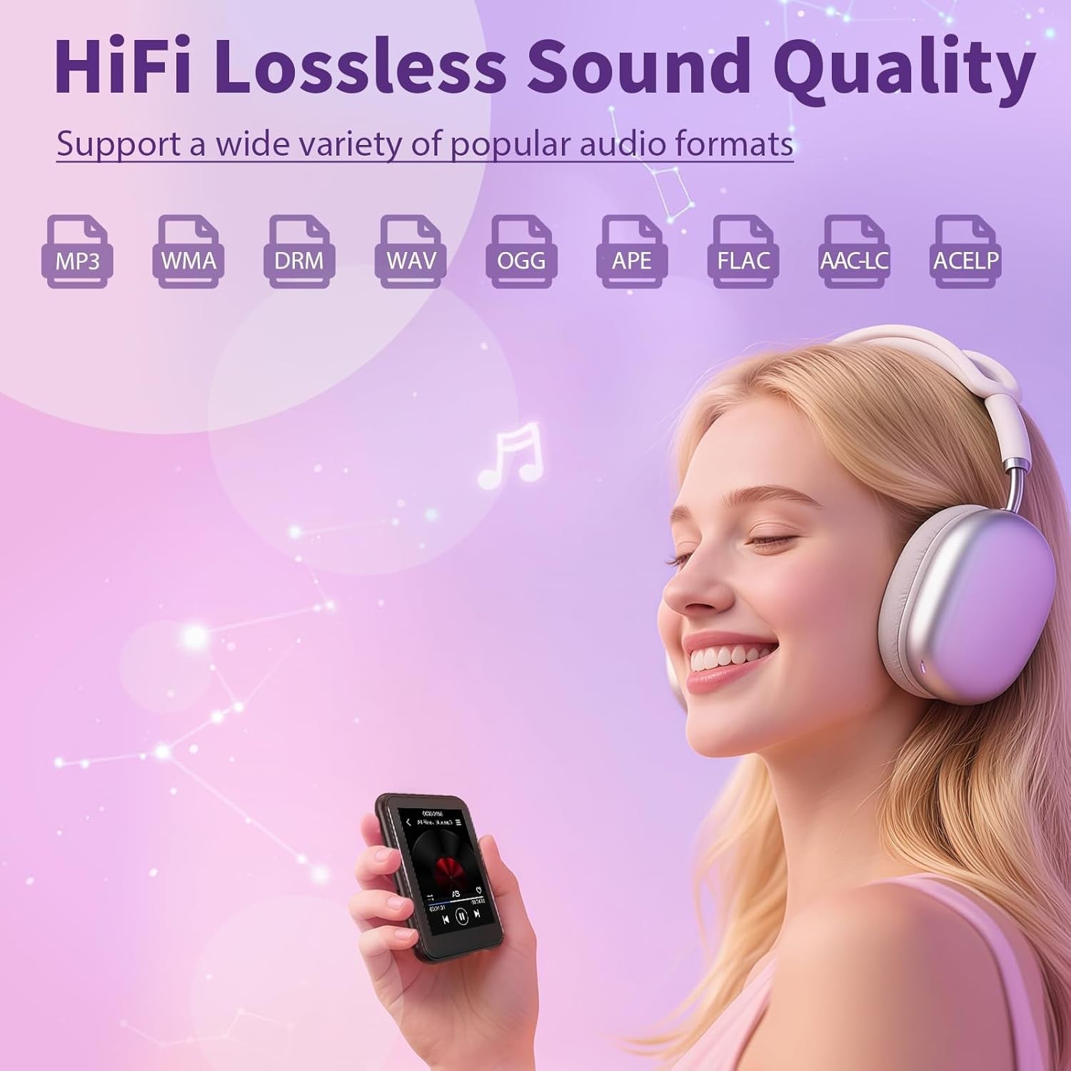 64GB MP3 Player Blue Bluetooth 5.3 2.4" Touch FM HiFi