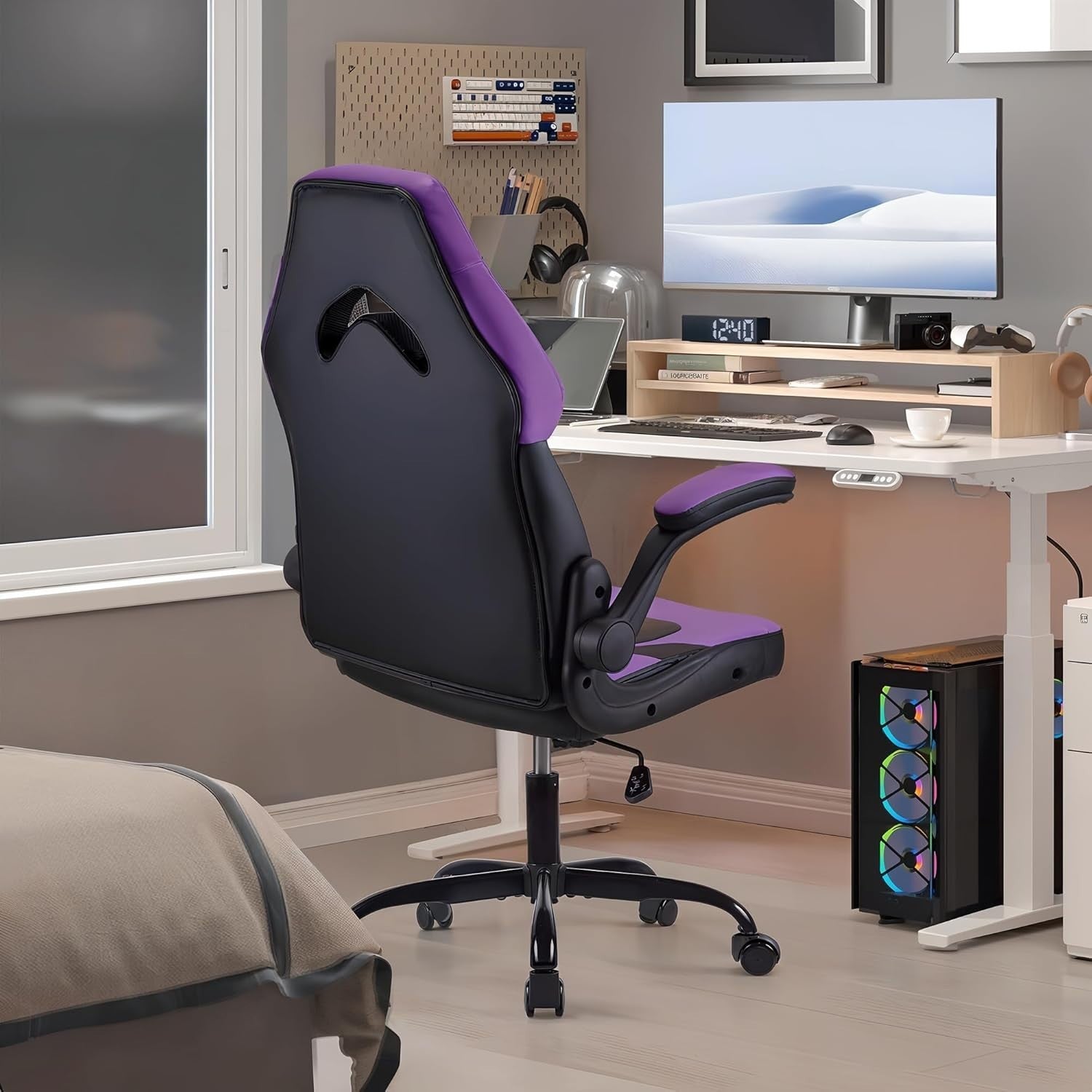 Purple Gaming Chair Office Racing Swivel PU Leather Ergonomic Headrest 200kg