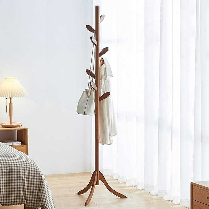 Vintage Brown Wooden Coat Rack 182cm Tree Stand with 8 Hooks Freestanding