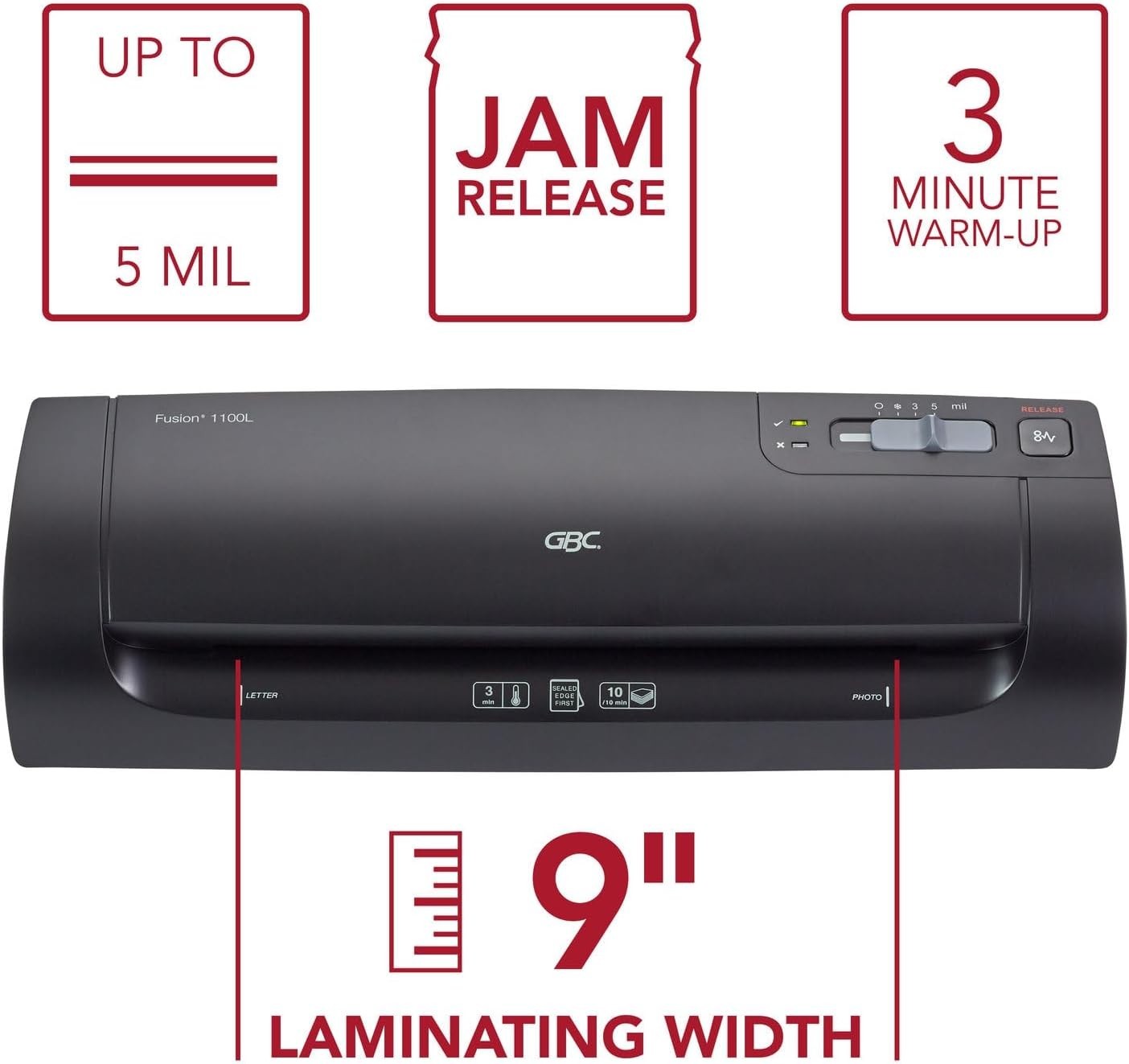 9” Thermal Laminator Easy Use Anti-Jam Auto Shut-Off + 10 Pouches