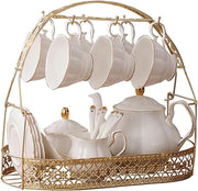 15 Piece White Bone China Tea Set Teapot Cups Saucers Classic Afternoon Tea