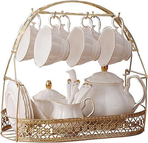 15 Piece White Bone China Tea Set Teapot Cups Saucers Classic Afternoon Tea