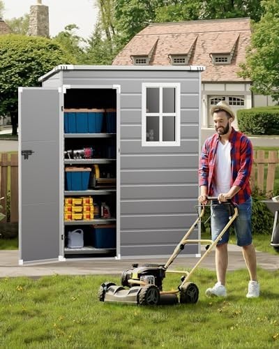 4.6x2.6FT Plastic Garden Shed Lockable Outdoor Storage with Floor & Window