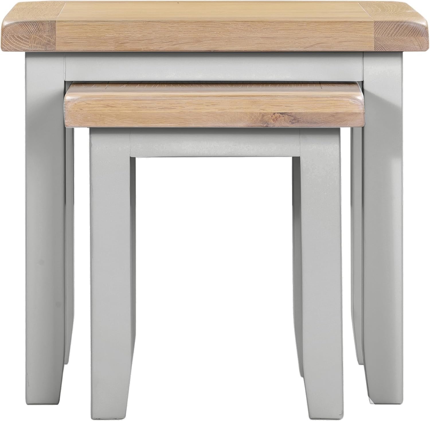 Nest of 2 Coffee Side Tables Farmhouse Pebble Grey Oak Wood Fully Assembled