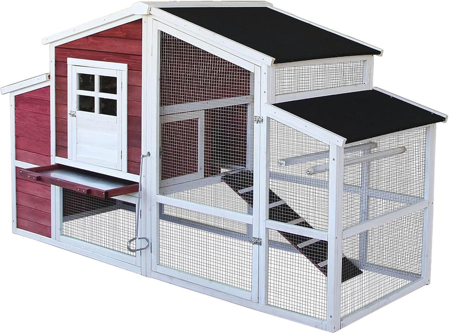 XXL Chicken Coop with Run Raised Spruce Wood 201x81x116cm