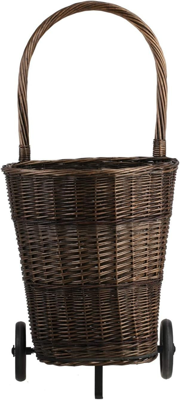 Large Wicker Log Basket on Wheels with Handle – Rustic Indoor/Outdoor Firewood