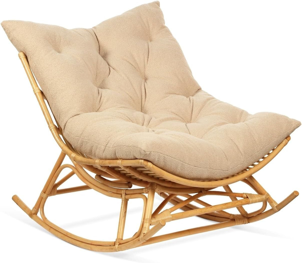 Rocking Papasan Chair Indoor Rattan Moon Chair with Cushion Adjustable Base