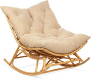 Rocking Papasan Chair Indoor Rattan Moon Chair with Cushion Adjustable Base