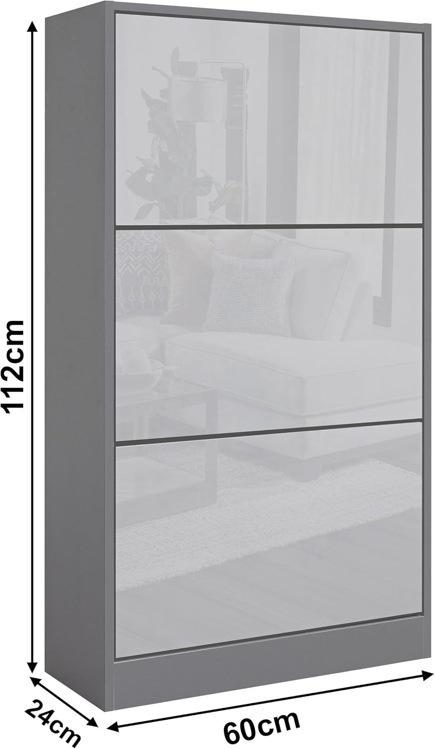 3 Drawer Shoe Cabinet High Gloss Organizer Stand Space-Saving Storage