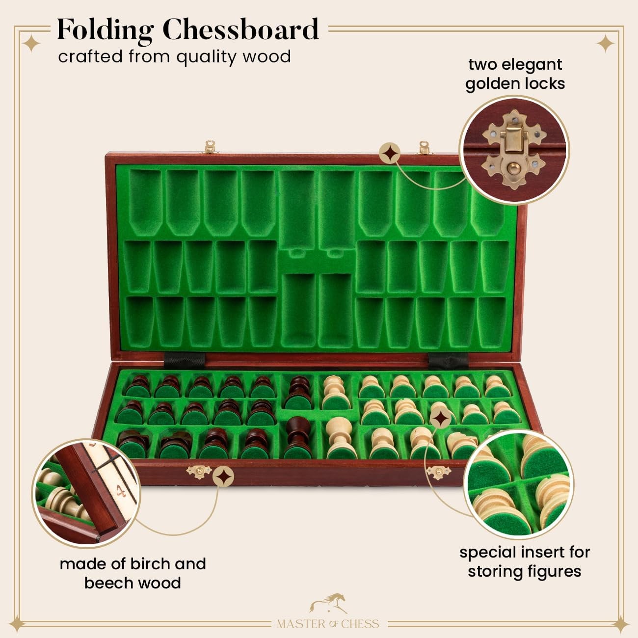 Handmade Tournament Chess Set 42cm Foldable Wooden Board Staunton Pieces