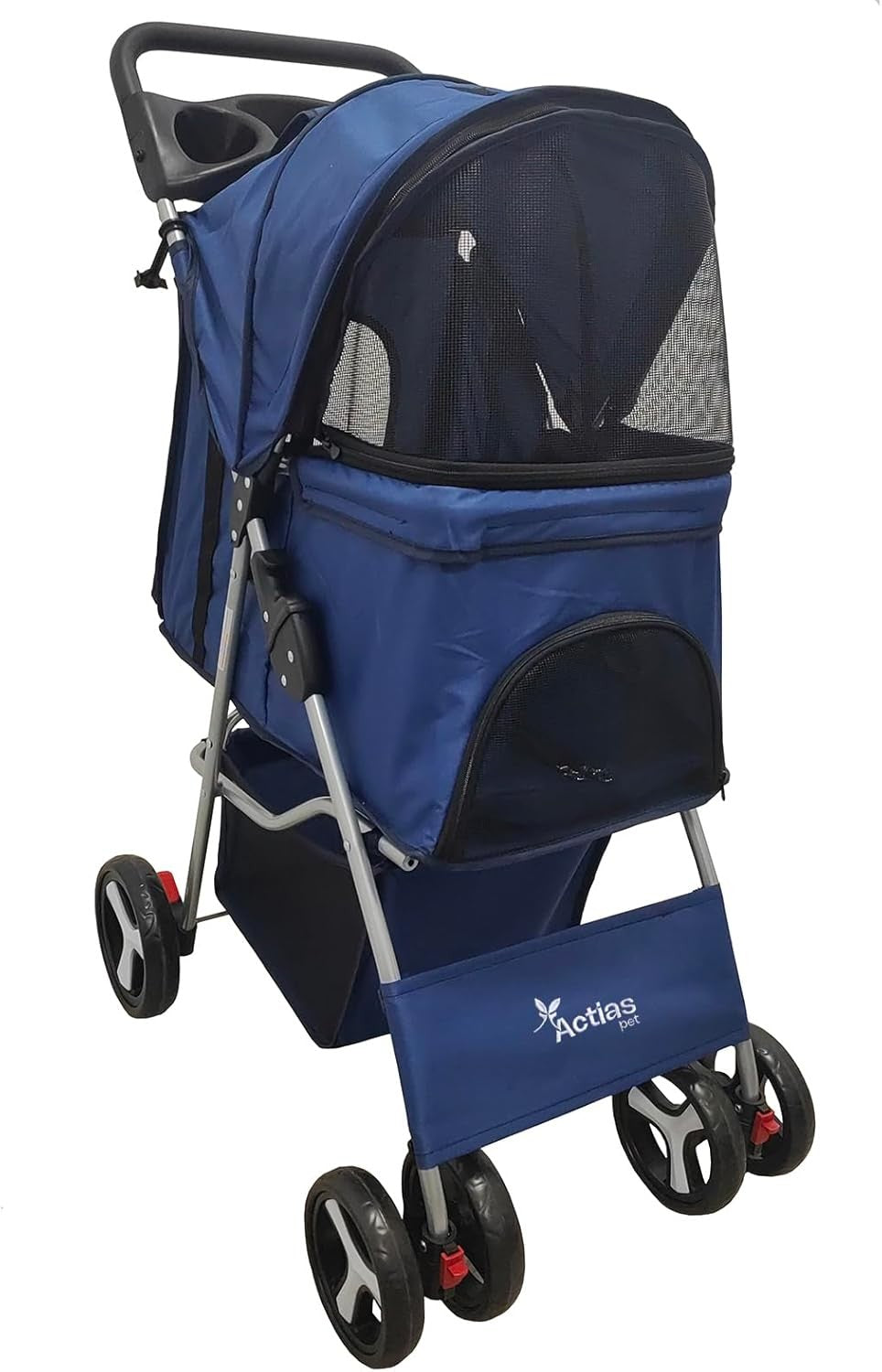 Pet Stroller Dog Cat Pushchair Foldable Swivel Wheels 15kg Rain