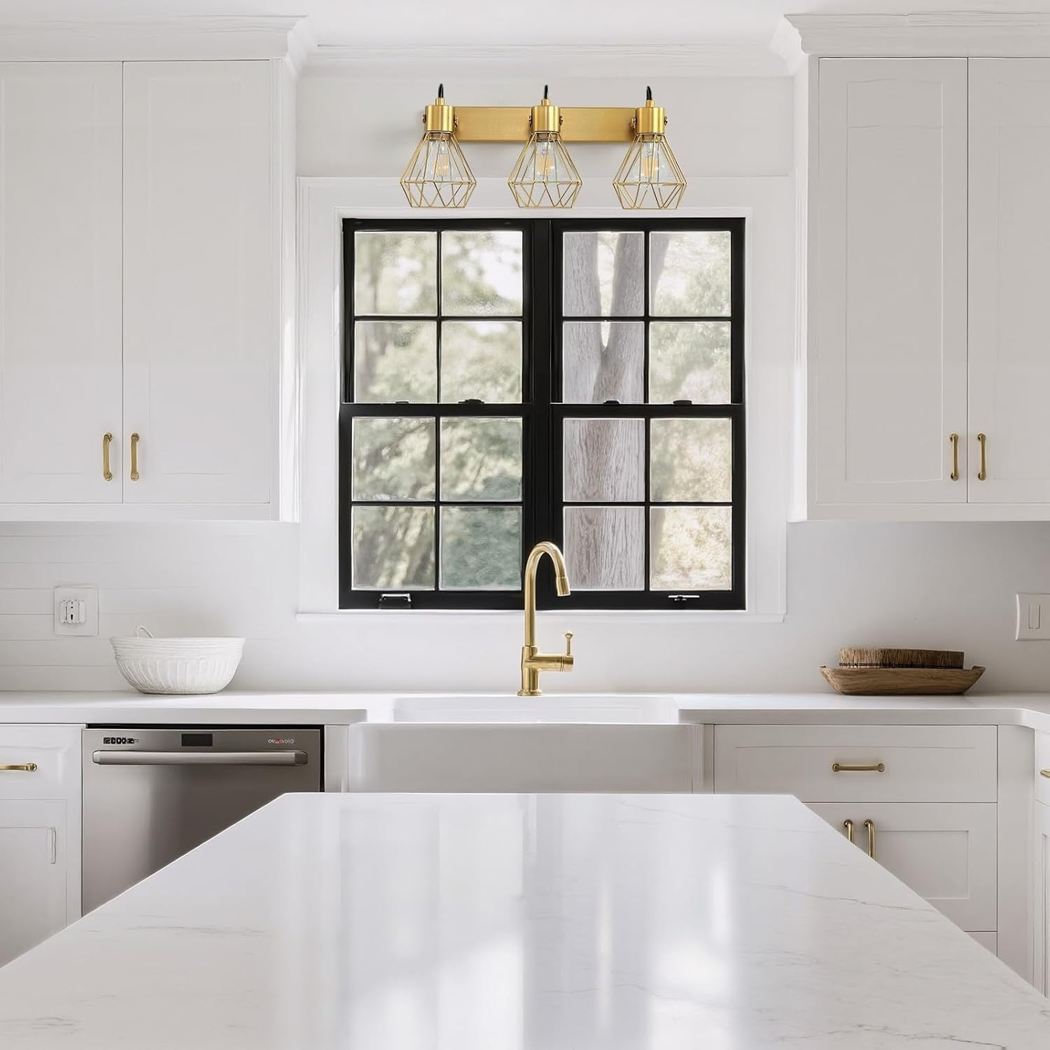 Rotatable 3-Light Gold Vanity Wall Sconce, Vintage Farmhouse Bath Light