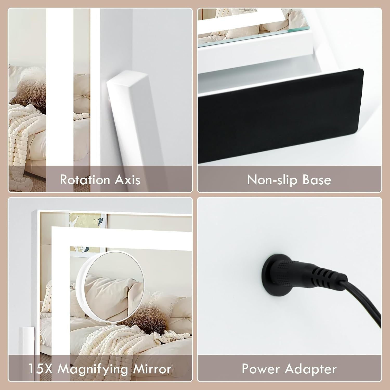 LED Vanity Mirror 40x30cm with Touch Dimming, 15X Magnification, 360°