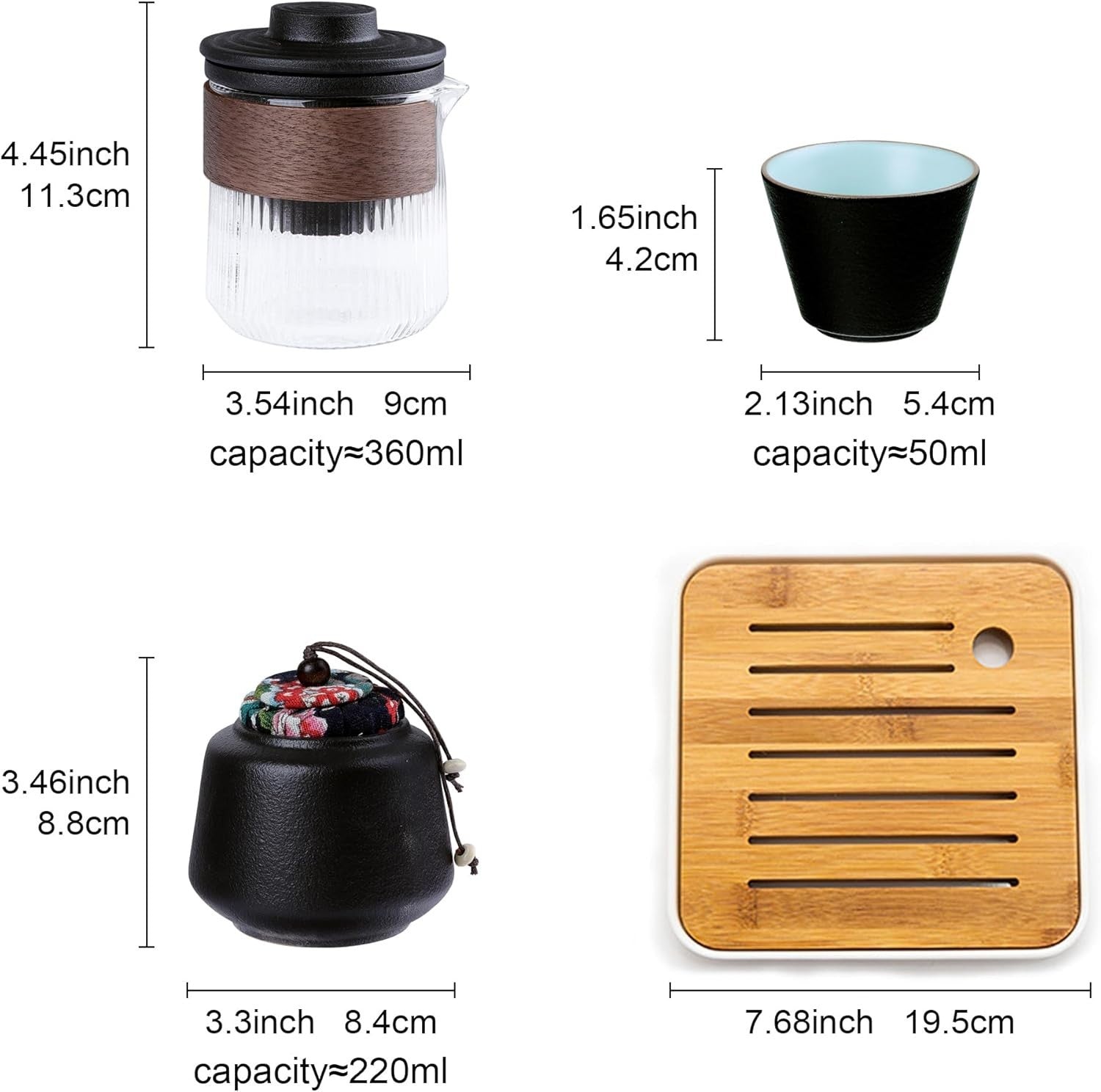Portable Kung Fu Tea Set Black Travel Teapot Cups Gongfu Tea Service