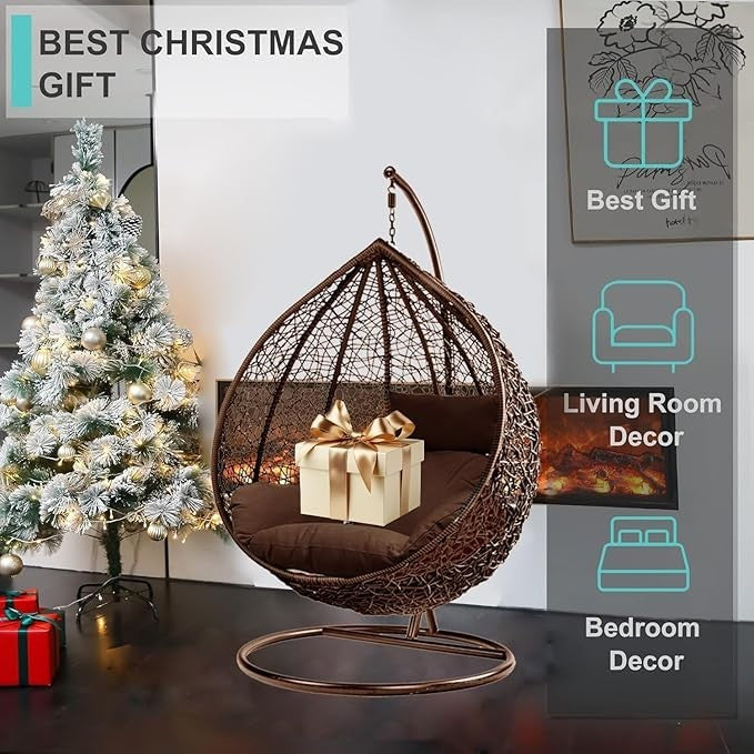 Outdoor Hanging Egg Chair with Cushion – Rattan Swing Seat, Garden Furniture