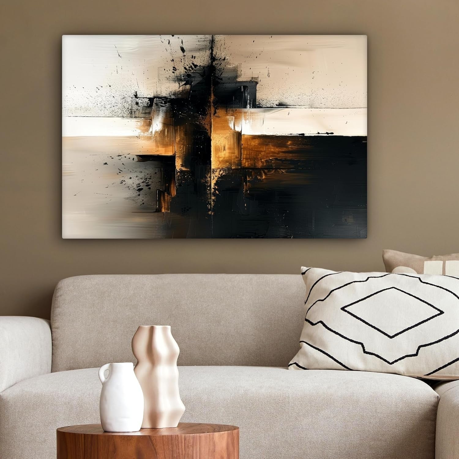 Black Gold Abstract Canvas Wall Art 60x40cm Framed Modern