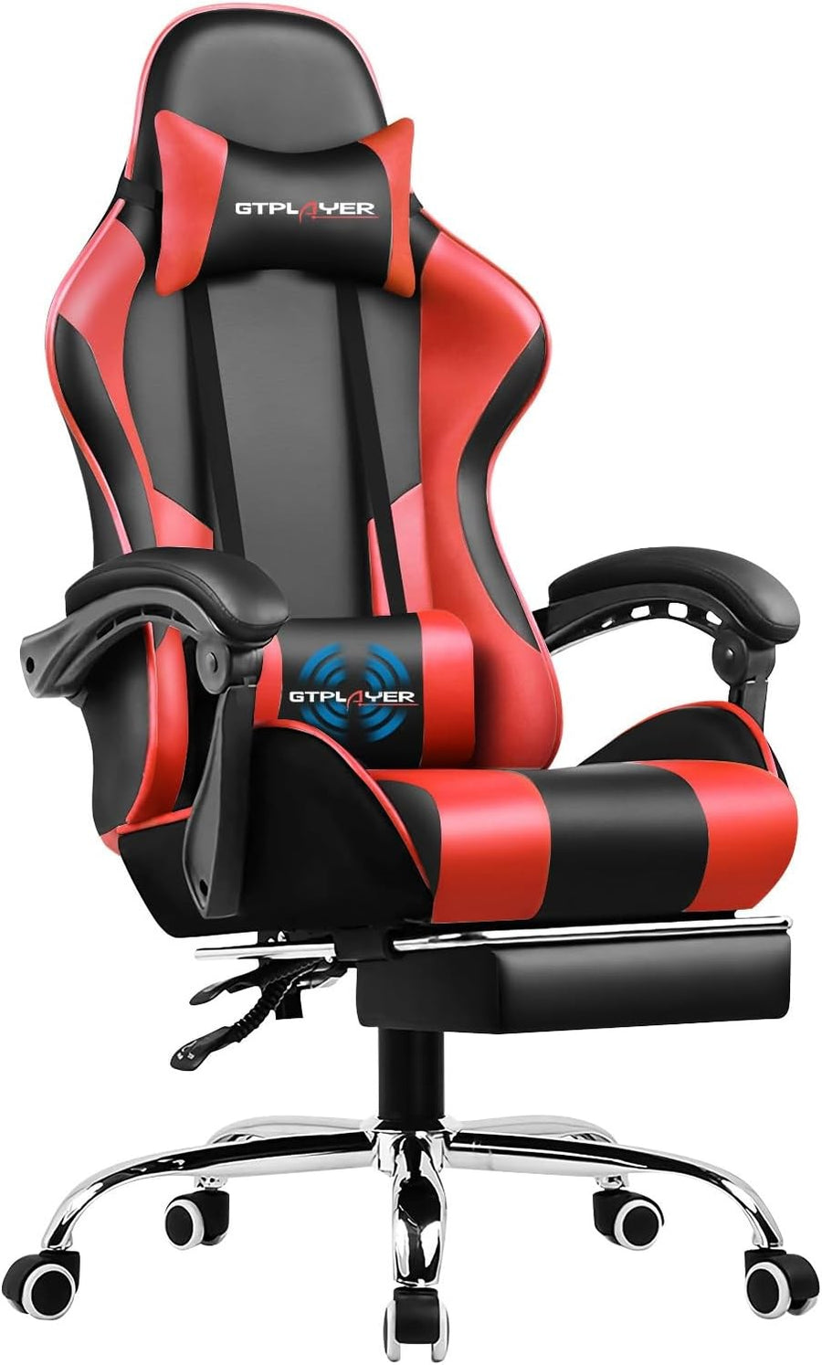 Ergonomic Gaming Chair Massage Lumbar Footrest Red Recliner