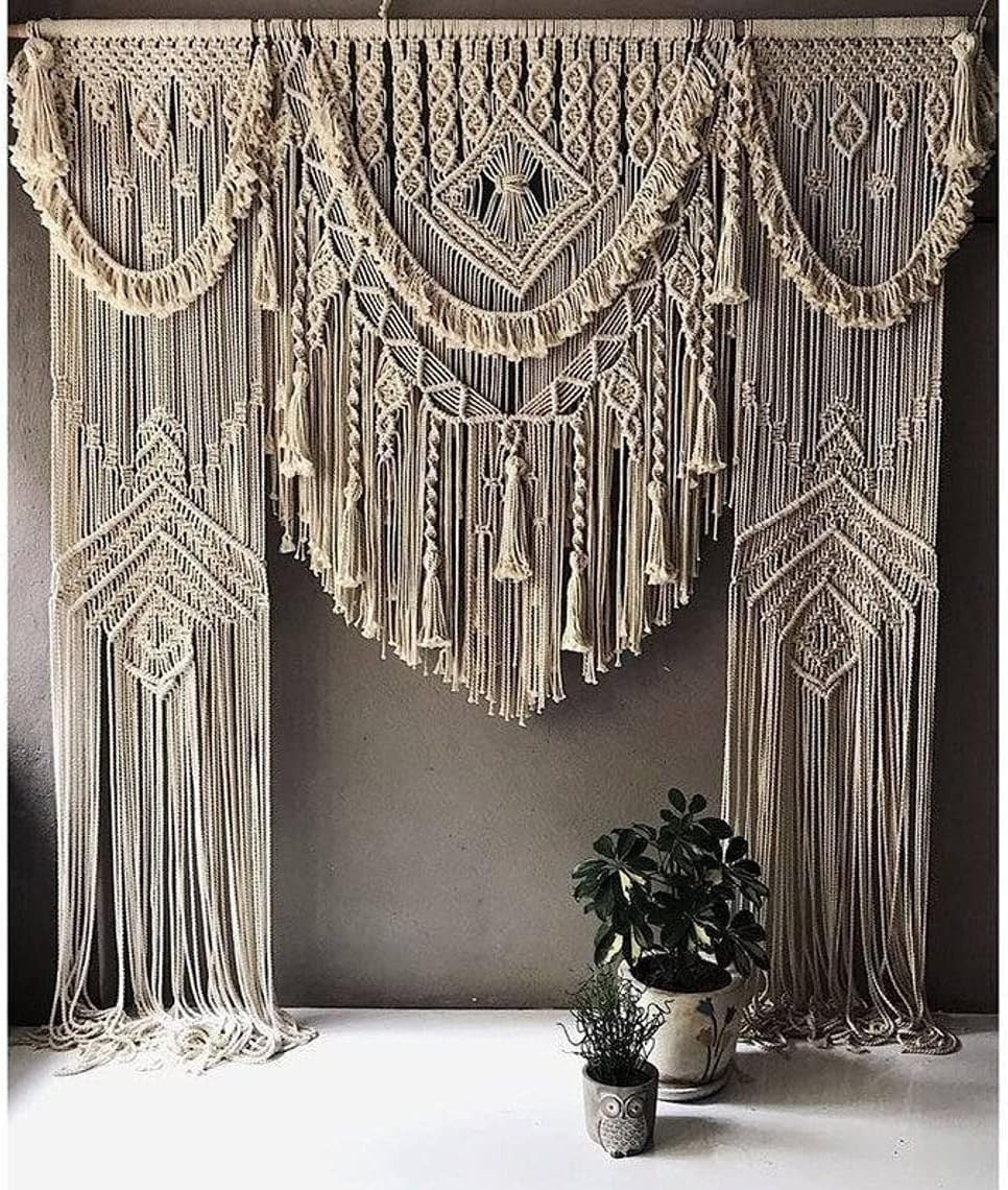 Handmade Macrame Curtain 75x85" Boho Wedding Wall Hanging Decor