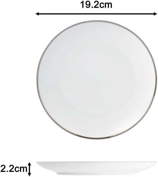 30pc Porcelain Dinnerware Set White Platinum Rim Plates Bowls Cups Service for 6