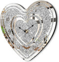 Heart Shape Crushed Diamond Mirror Wall Clock Silver Crystal Sparkle 35×40cm
