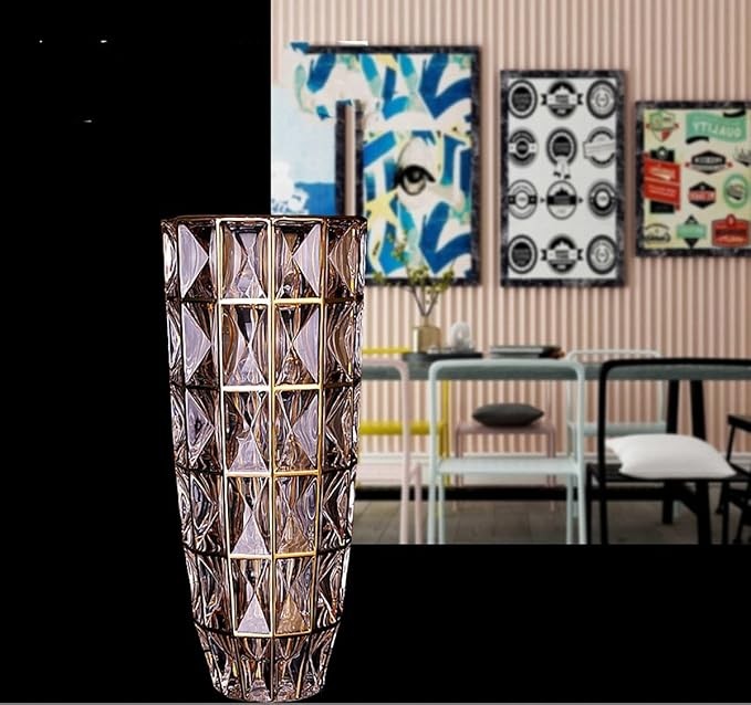 Gold Diamond Cut Glass Vase Tall Luxury Flower Vase for Home Decor
