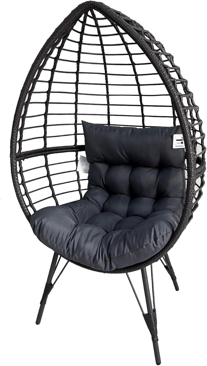 Luxury Rattan Egg Chair with Stand – Teardrop Cocoon Seat, Cushions, 180kg