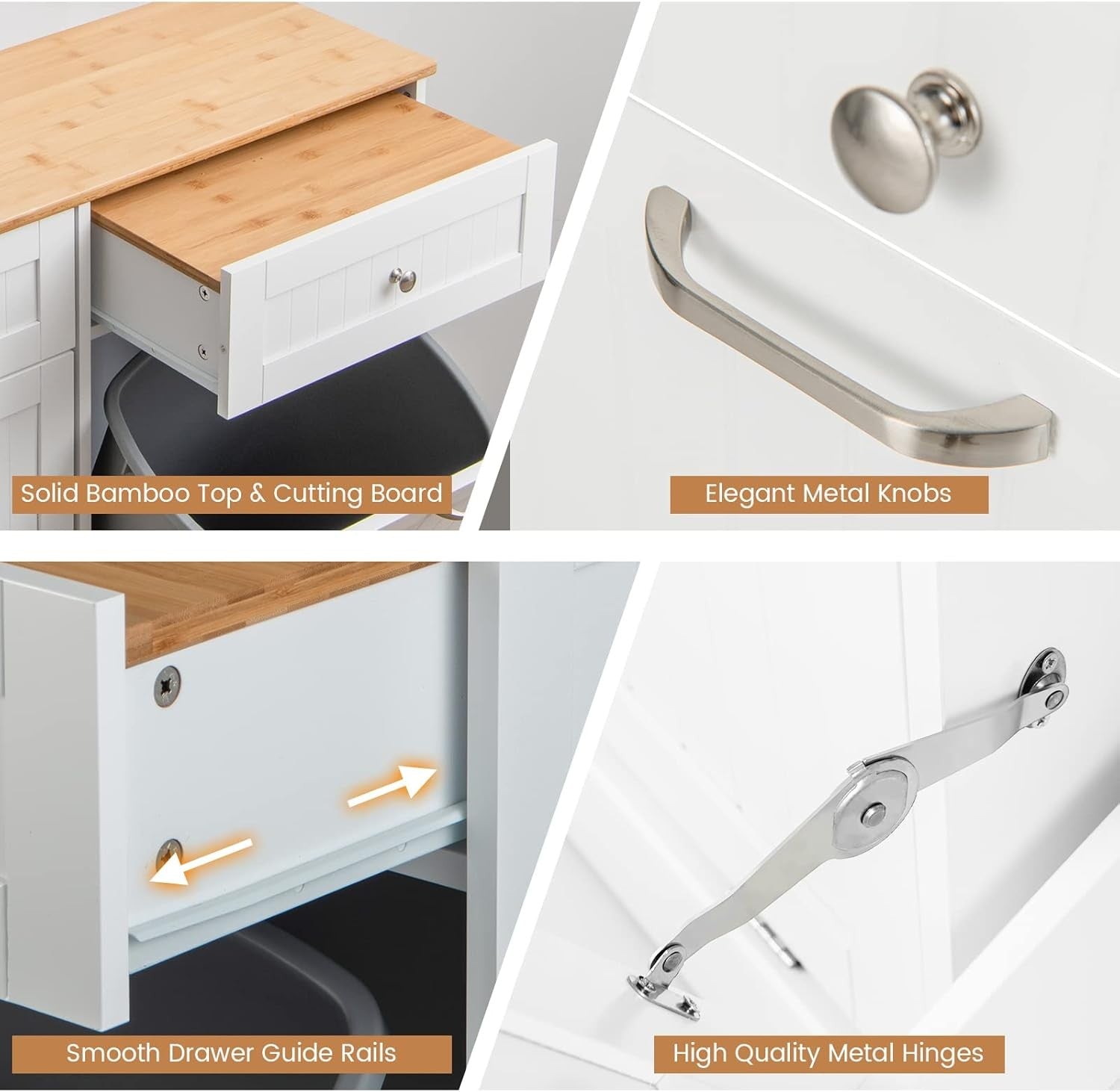 100L Tilt-Out Laundry Cabinet with Drawers & Bamboo Top – Freestanding Sideboard