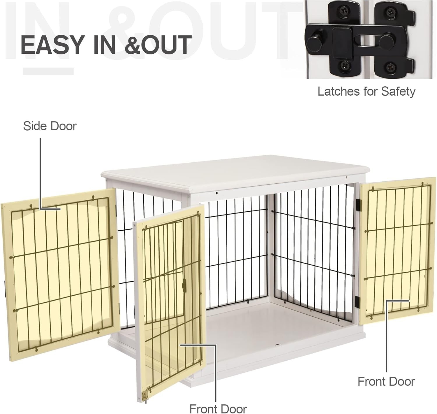 Stylish Indoor Dog Crate Table with 3 Doors, Secure & Spacious 81x58.5x66cm