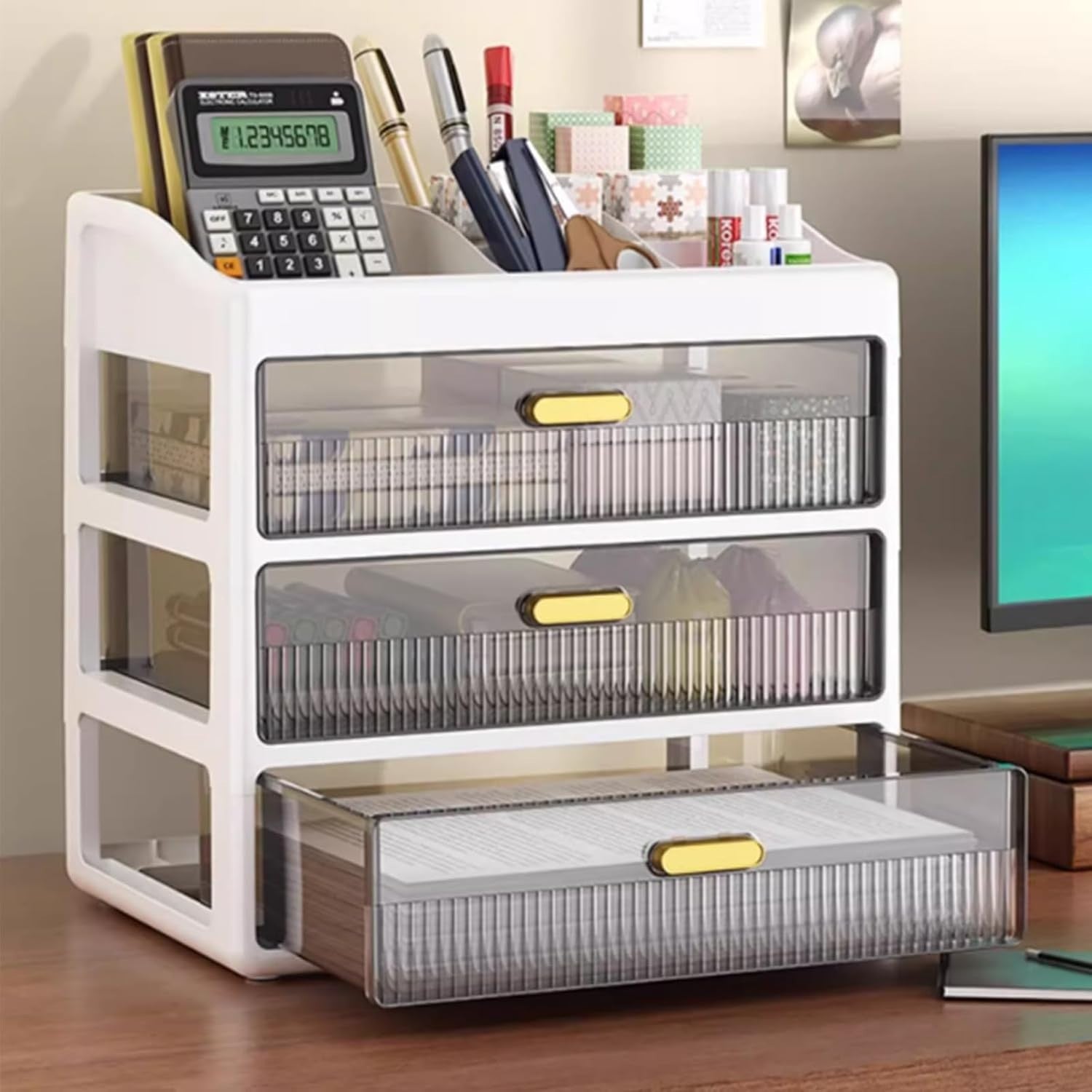 2-Layer White Desk Organizer Storage Drawers for Office, Makeup & Crafts
