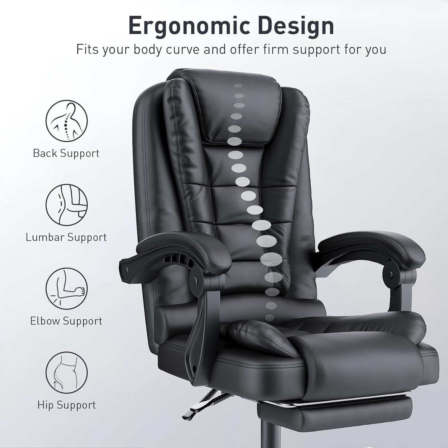 Ergonomic High Back Office Chair Faux Leather Reclining Desk Seat Armrest 360 Sw