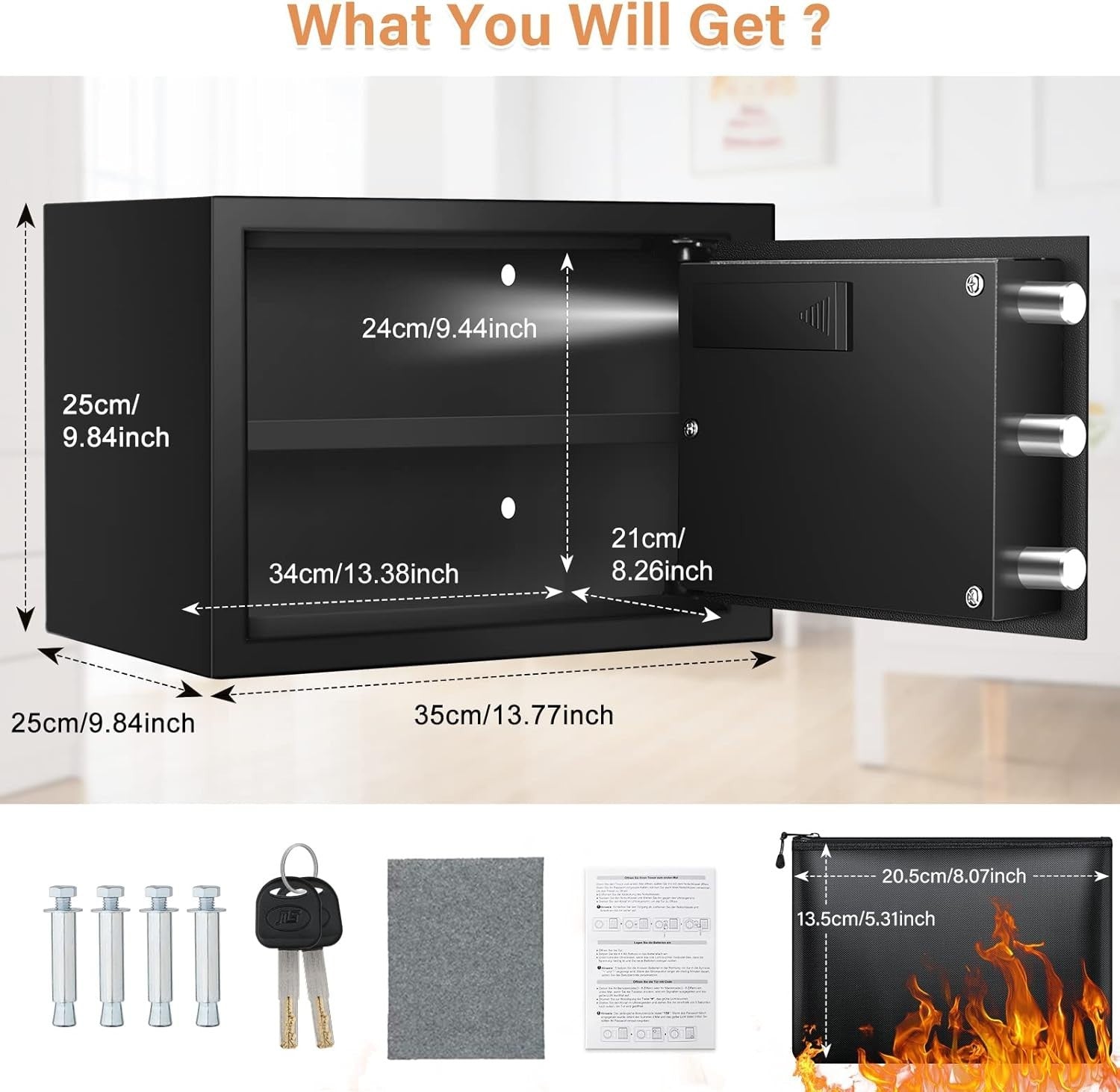 22L Digital Safe Box Alarm Silent Mode Cash Jewelry Security Lock