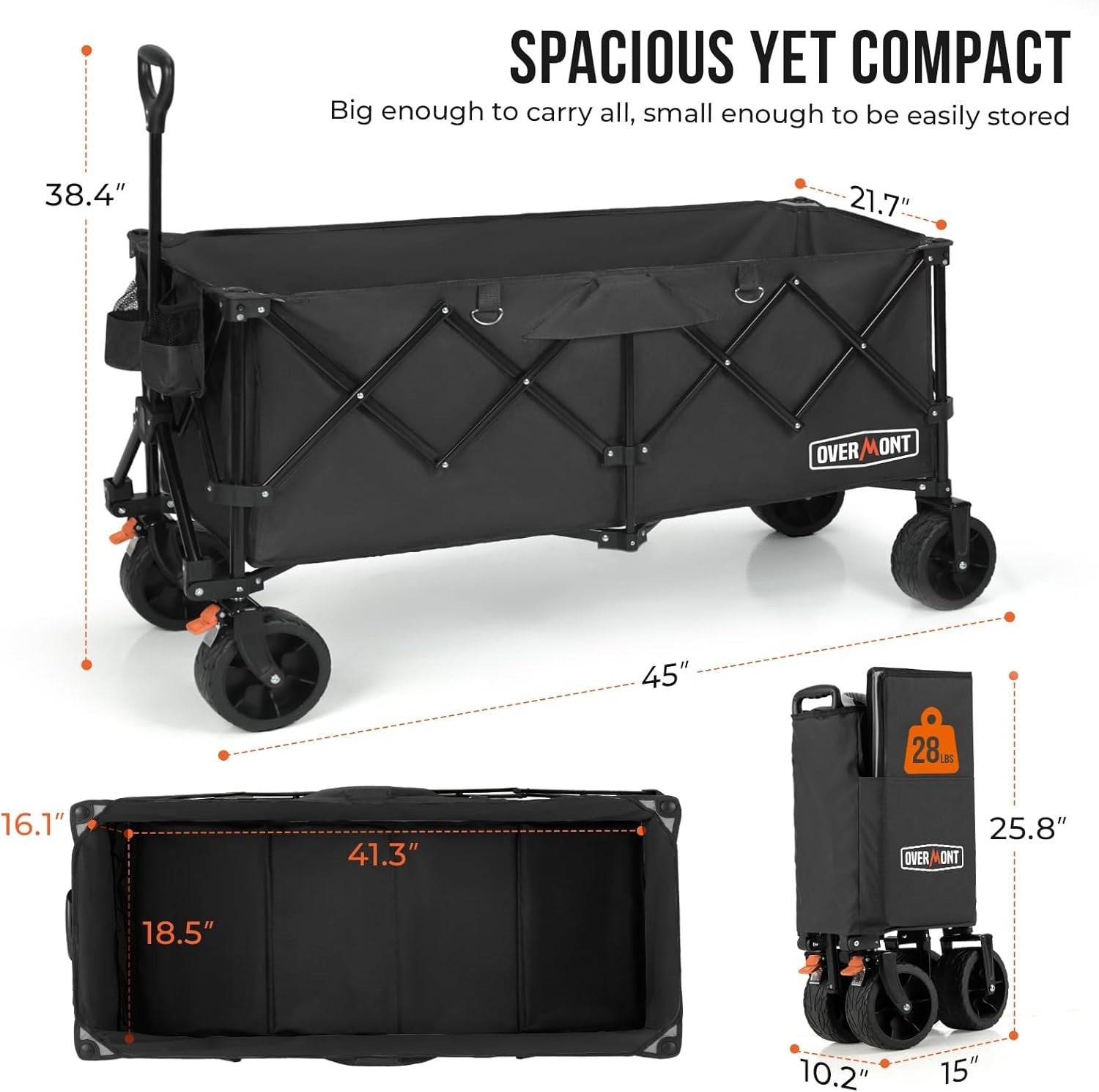 Black Extra Large 300L Folding Camping Wagon 200kg All Terrain Trolley