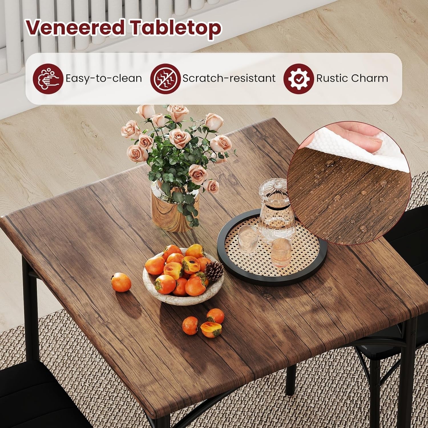 Compact 3-Piece Dining Set with Padded Chairs | Space-Saving Kitchen Table