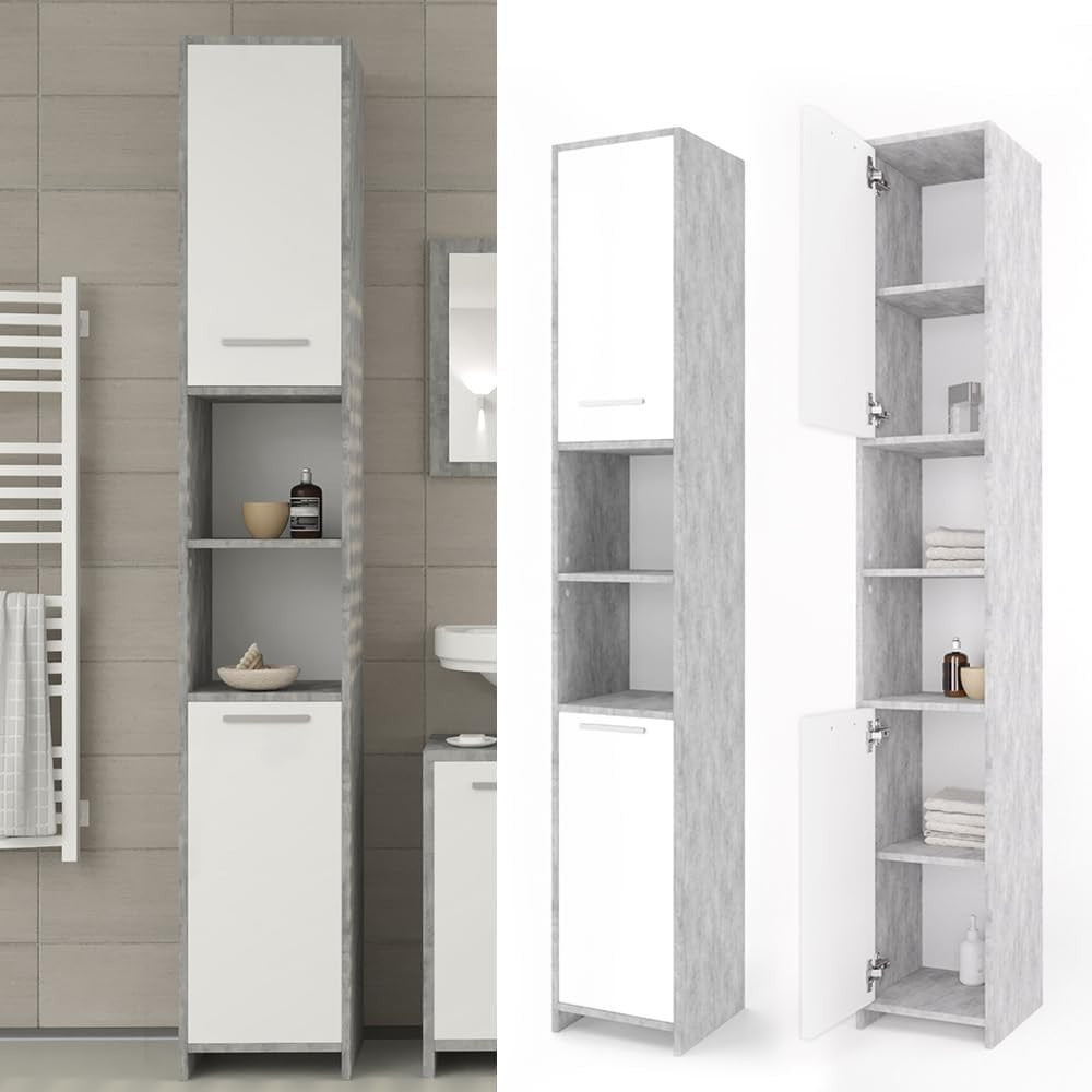 Tall Bathroom Storage Cabinet with Doors & Shelves, Slim 30x190 cm