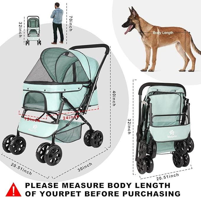 Pet Stroller Foldable Dog Cat Pushchair 360° Wheels Lightweight Travel Pram