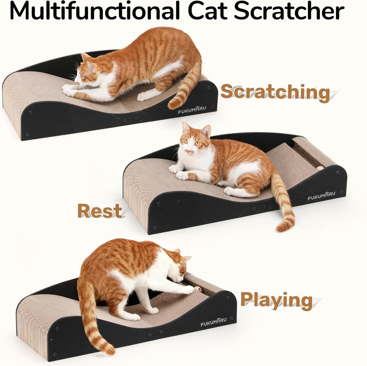 Extra Long Cat Scratcher Bed 74cm Cardboard Lounge w Felt & Ball Toy