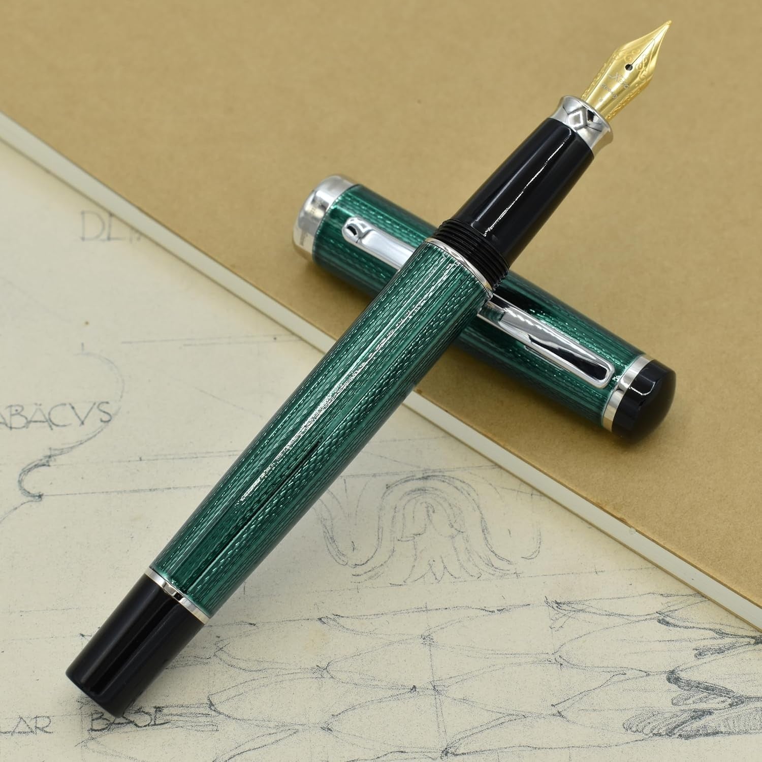 Forest Green Fountain Pen Fine Nib Handcrafted Smooth Writing Set