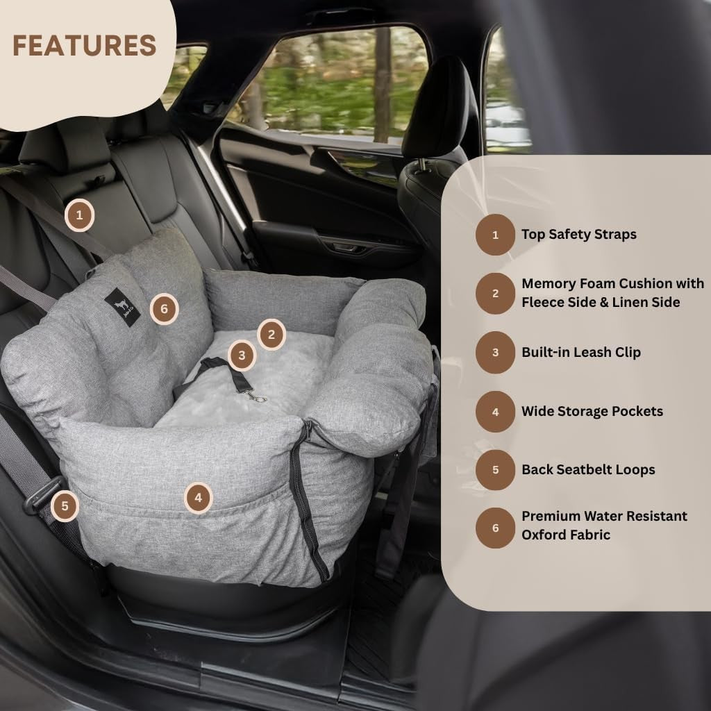Large Dog Booster Car Seat Bed Washable Water Resistant 40lb Grey