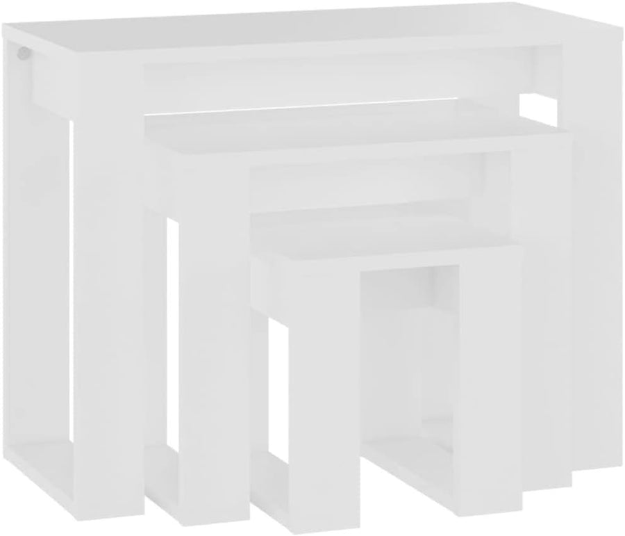 Space Saving Nesting Side Tables Set of 2 White/Walnut Wood Nightstand Accent